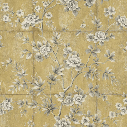 Seabrook Designs Koi Great Wall Floral Floral Traditional Gold Metallic Sidewall - AI41905