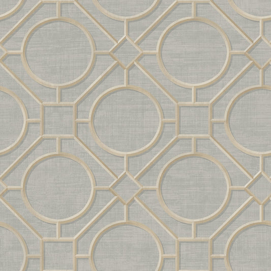 Seabrook Designs Koi Silk Road Trellis Geometric Traditional Grey Metallic Sidewall - AI42401