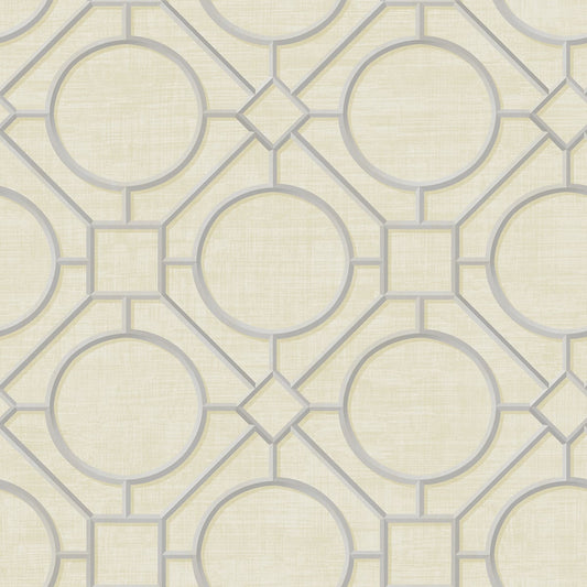 Seabrook Designs Koi Silk Road Trellis Geometric Traditional Beige Metallic Sidewall - AI42403