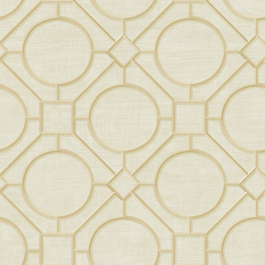 Seabrook Designs Koi Silk Road Trellis Geometric Traditional Beige Metallic Sidewall - AI42404