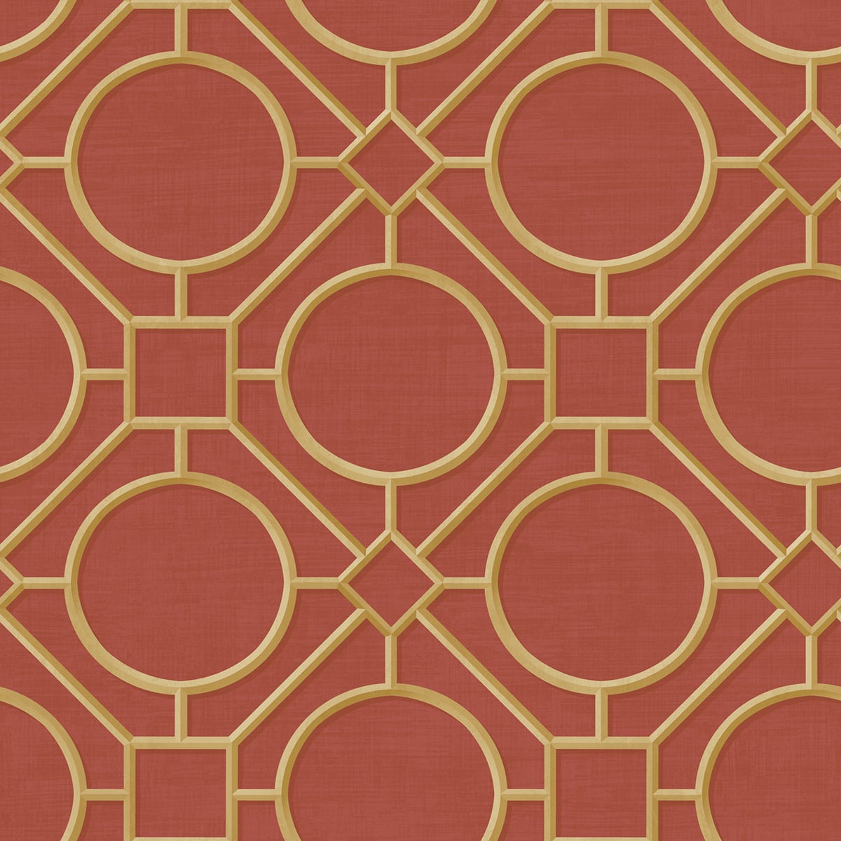 Seabrook Designs Koi Silk Road Trellis Geometric Traditional Red Metallic Sidewall - AI42408