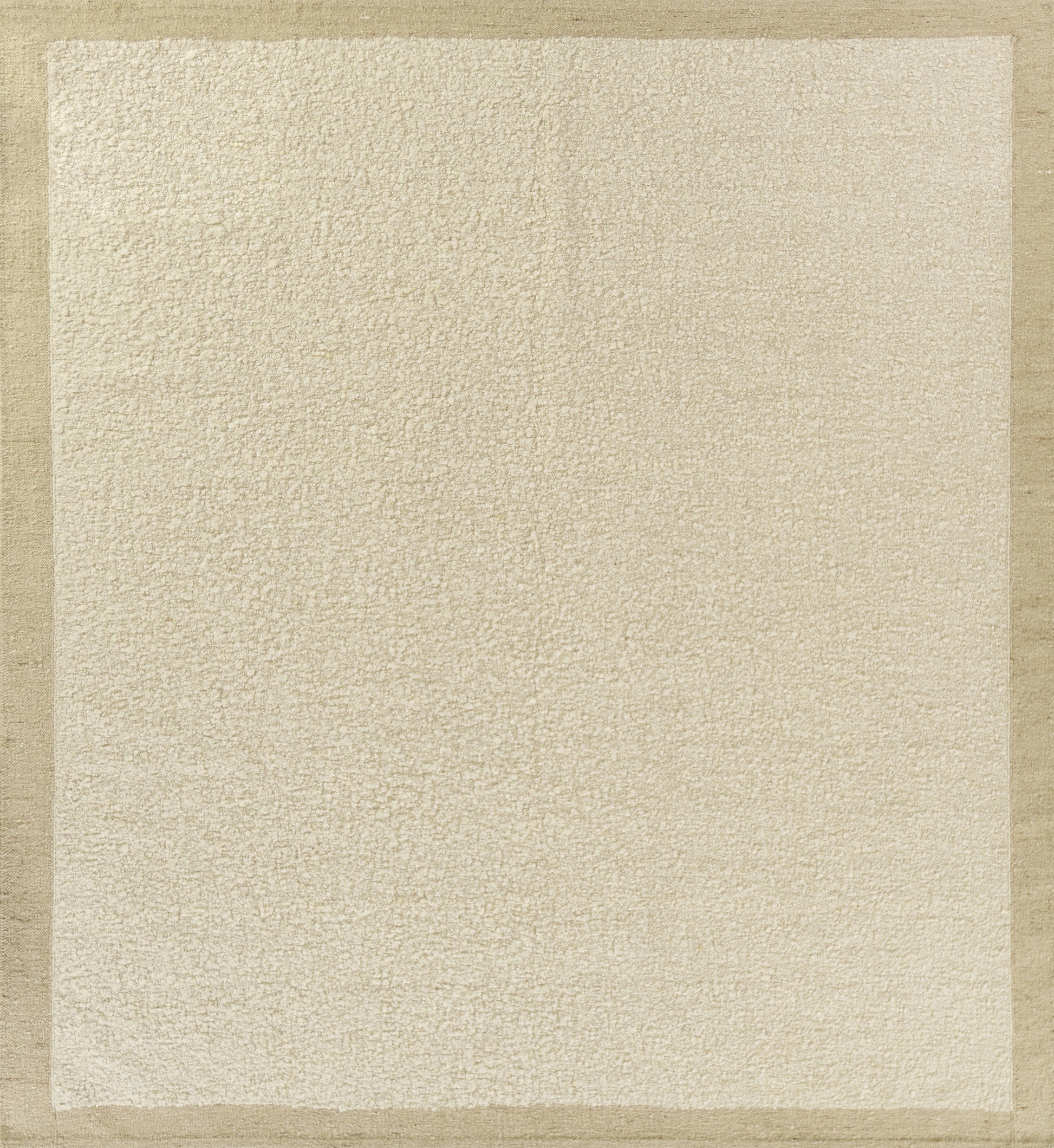 Alanyala beige textured loop-pile area rug with ivory center and tan border, rectangular for living rooms.