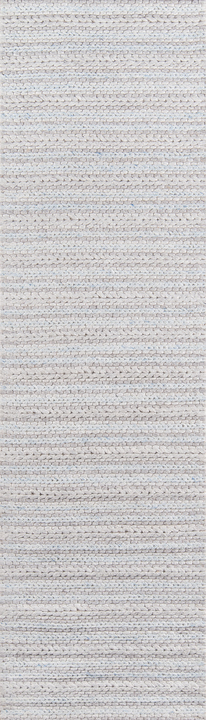 Woven textile in sand, beige and gray with soft, subtle horizontal stripes.