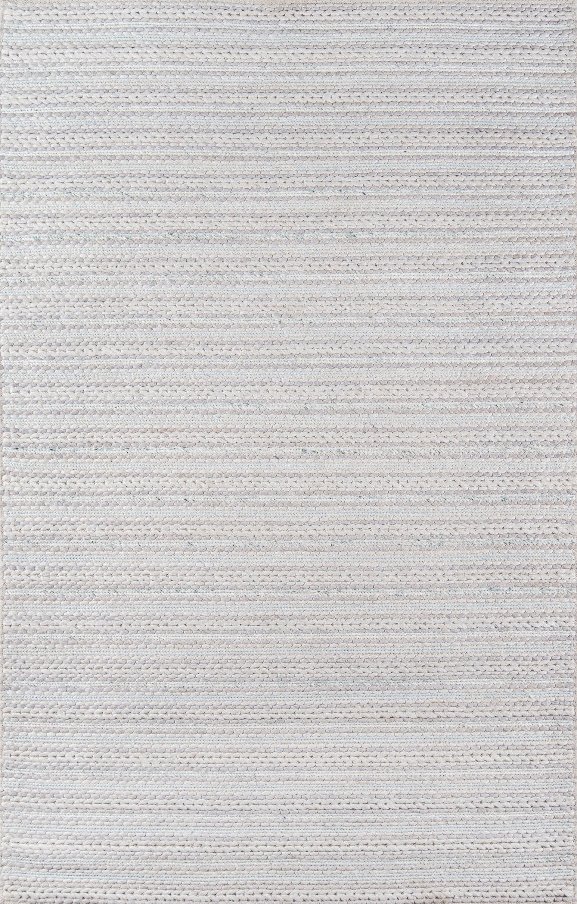 Beige-gray striped textured rectangular rug with chunky weave.