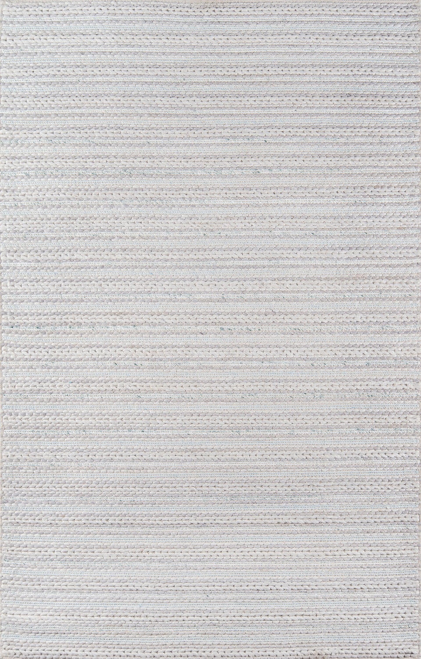 Andes Sand rug: light beige-gray flatweave with subtle horizontal stripes and textured yarn.