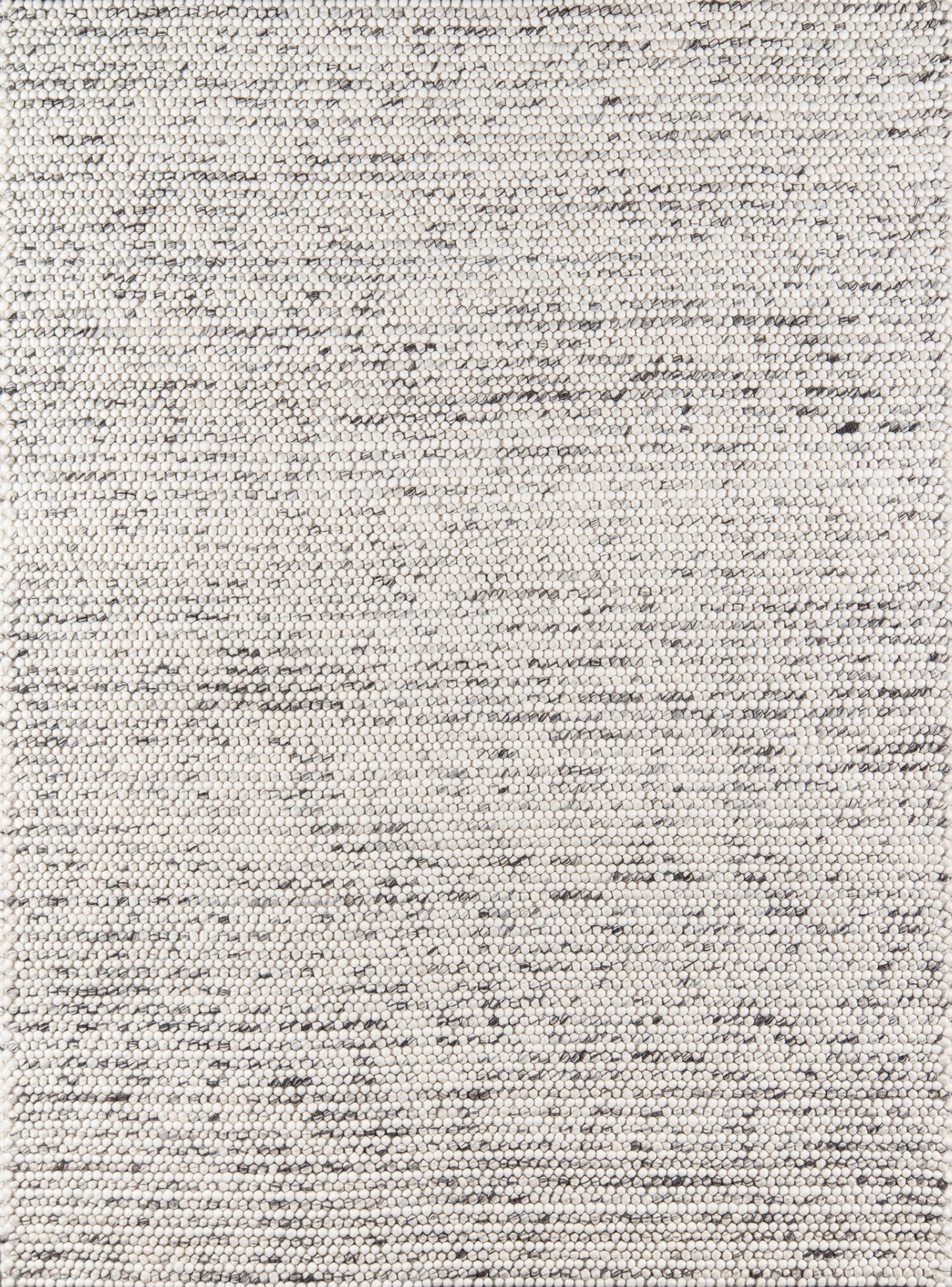 Ivory woven rug with subtle gray speckling; soft textured surface, neutral color ideal for living rooms or bedrooms.