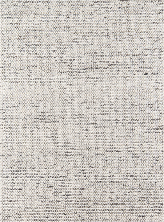 Ivory-gray flat-weave rug with subtle speckled woven texture; neutral, cozy decor piece.