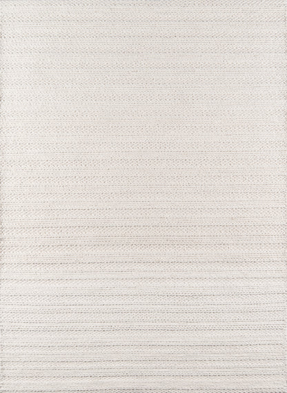 Beige woven rug with subtle horizontal stripe texture; rectangular, cozy home decor.