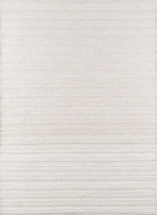 Beige woven rug with subtle horizontal stripe texture; rectangular, cozy home decor.
