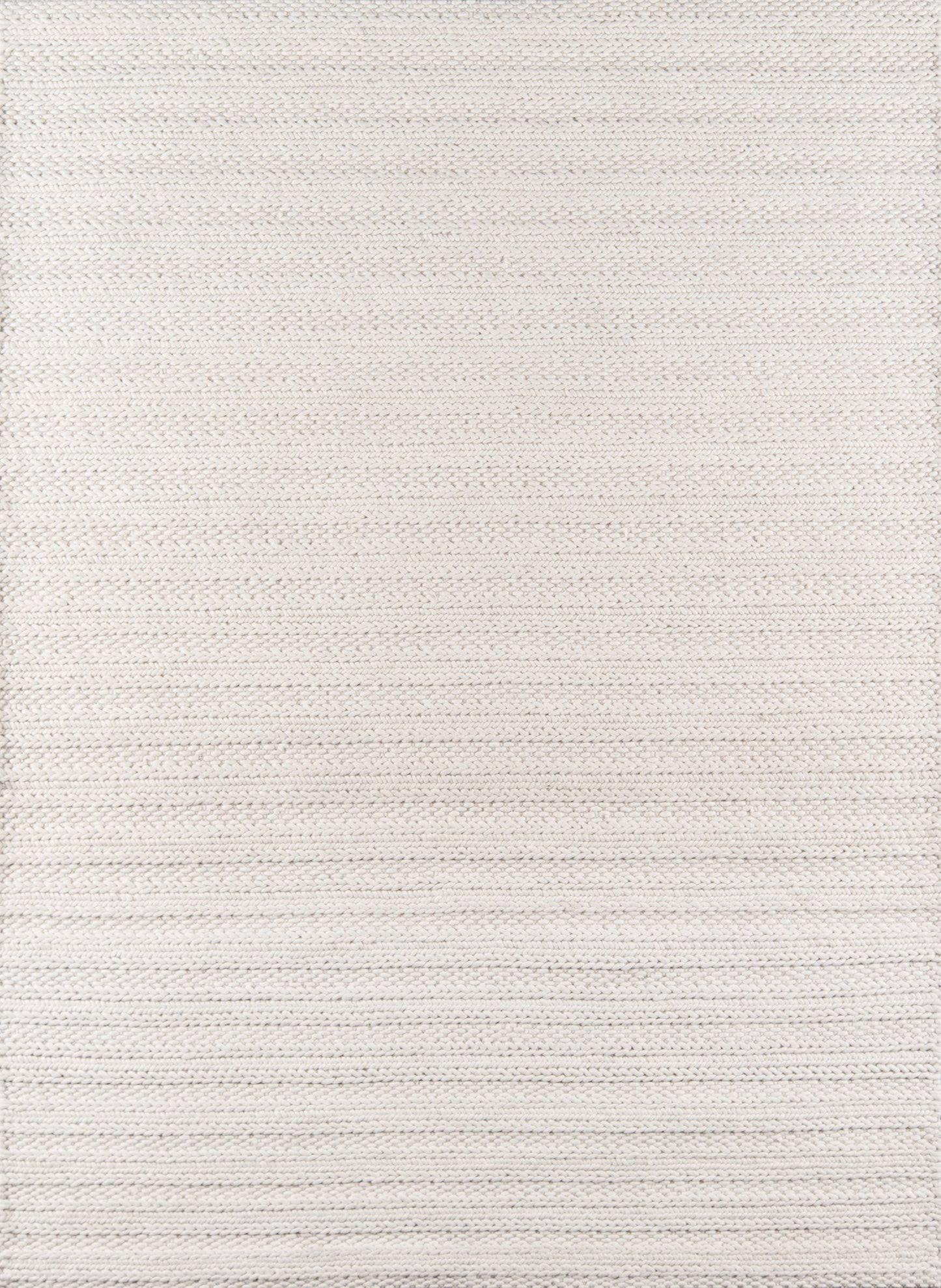 Ivory woven rug with subtle horizontal stripes; cream color, rectangular area rug for living room or bedroom.