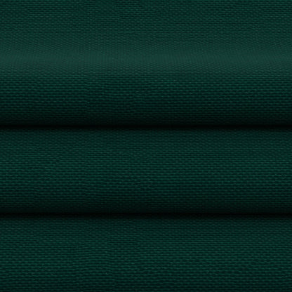 Flat lay of dark green woven fabric with pronounced texture and folded edges.