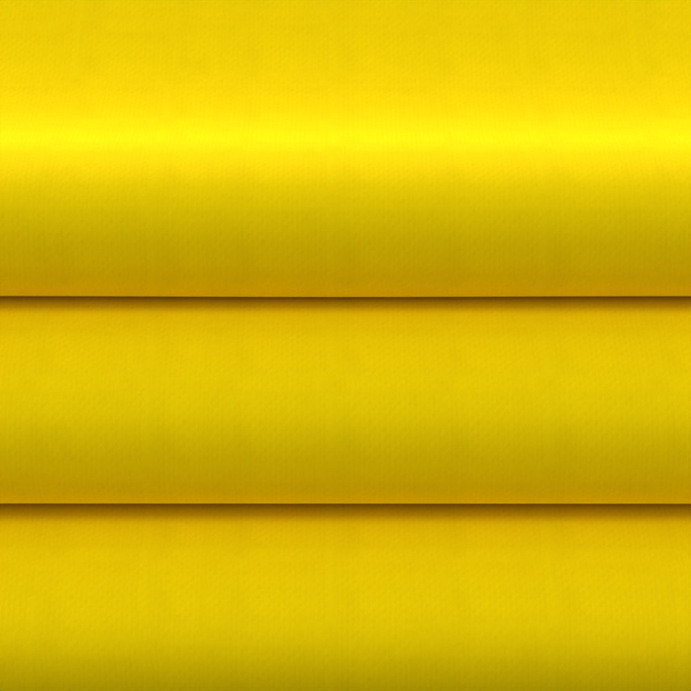 Bright yellow satin fabric with glossy sheen, layered horizontal folds for a flatlay textile look.
