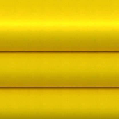 Bright yellow satin fabric with glossy sheen, layered horizontal folds for a flatlay textile look.