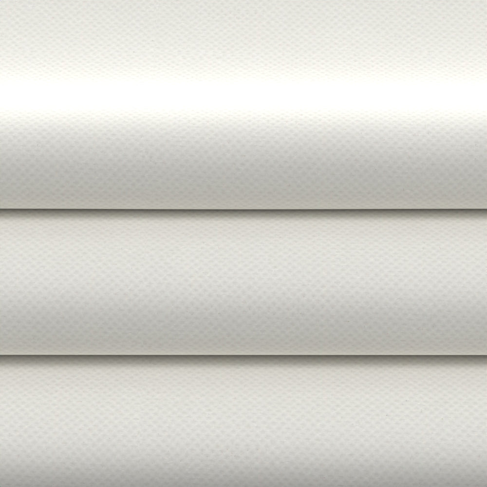 White solid fabric rolls, layered flatlay; suitable for upholstery or wallpaper.