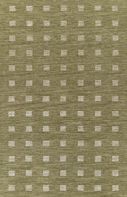 Olive green woven runner rug with small white dash marks arranged in a subtle grid pattern.