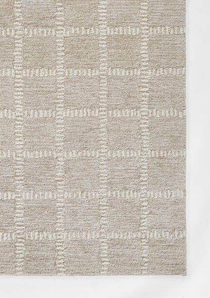 Beige flat-weave area rug with a subtle square grid pattern and textured raised weave for modern neutral decor