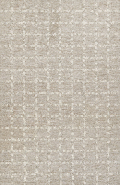Beige textured carpet with a subtle tan and cream square grid pattern; plush, modern, versatile flooring.