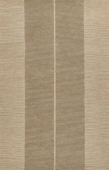 Beige rug featuring two vertical dark-brown striped panels with a textured woven surface.