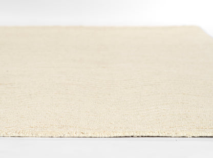Beige cream rectangular rug with soft low-pile texture and subtle weave for neutral living spaces.