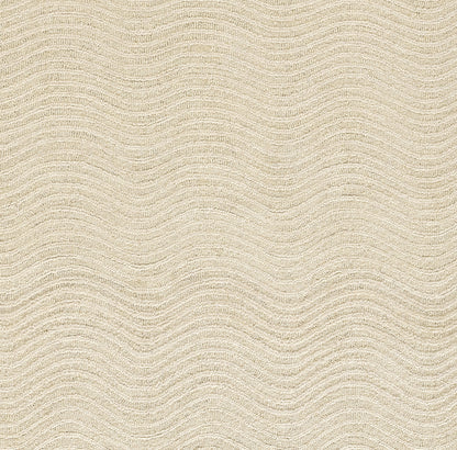 Ivory woven rug with subtle cream wave pattern and soft textured stripes for living room or bedroom decor.