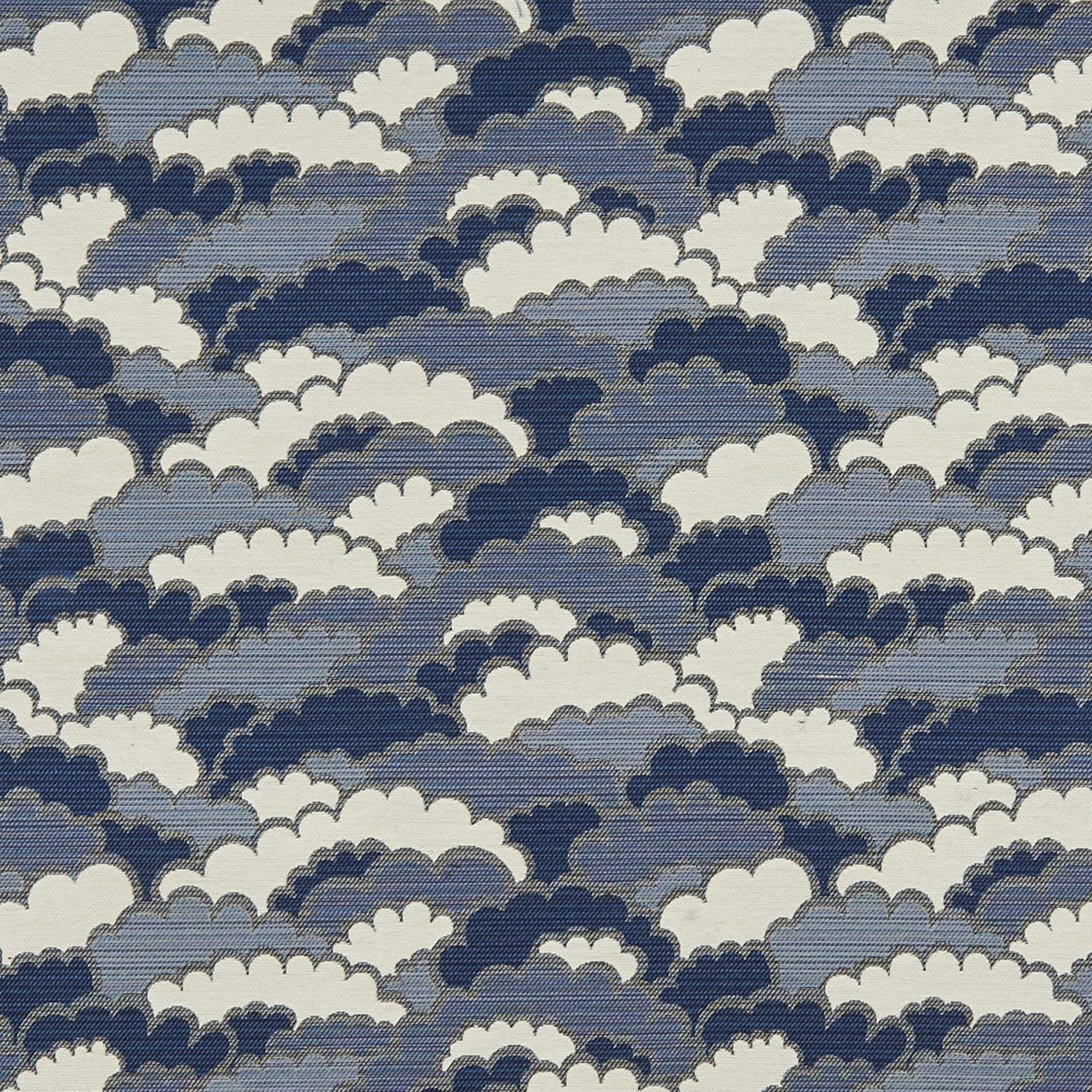 Denim-blue jacquard outdoor fabric with textured weave.