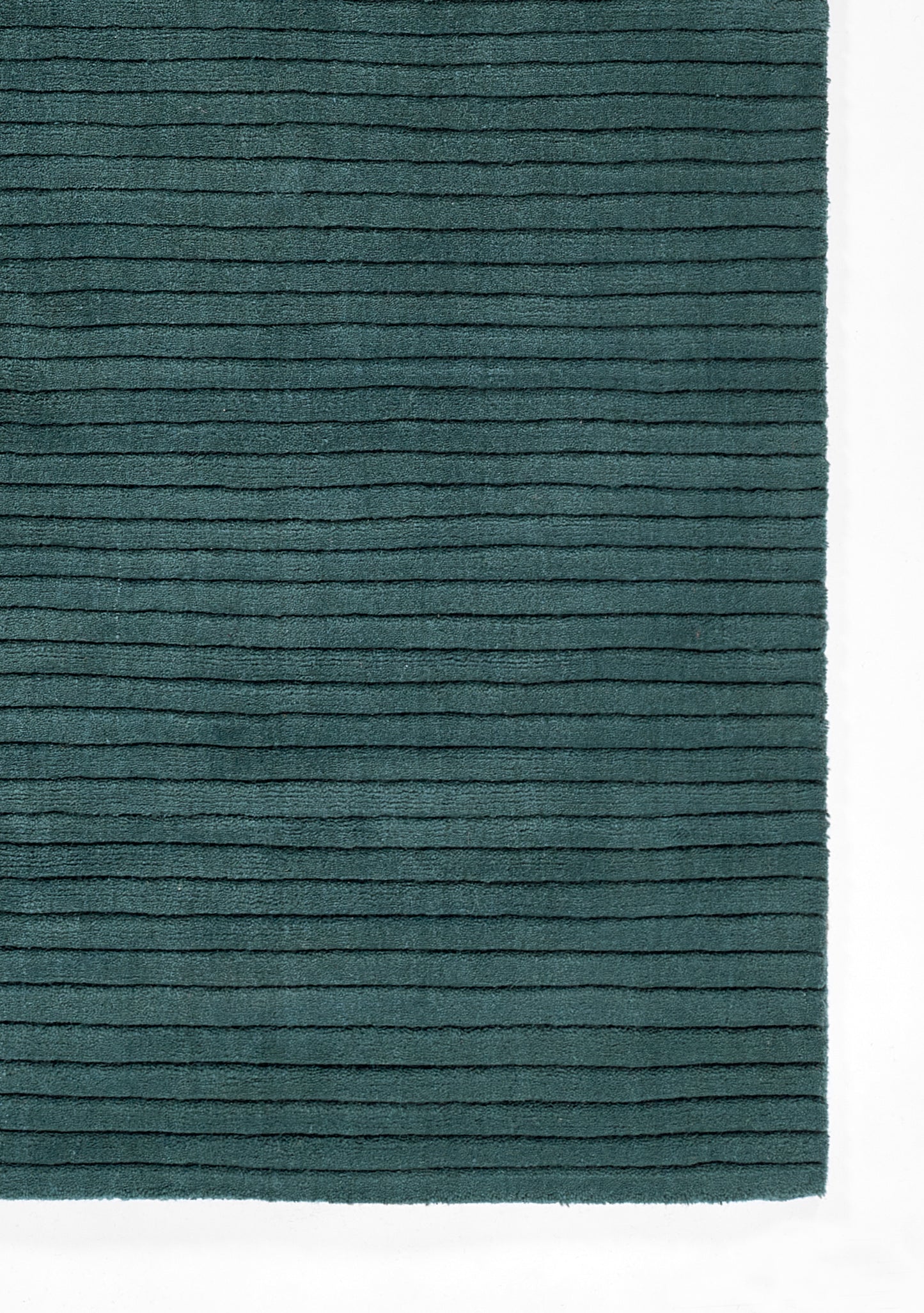Teal ribbed fabric swatch with even horizontal ridges; soft textile for apparel and upholstery.