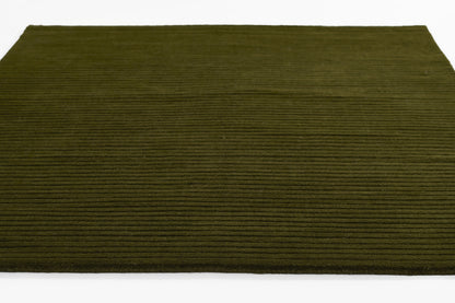 Olive green rectangular area rug with wide ribbed texture.
