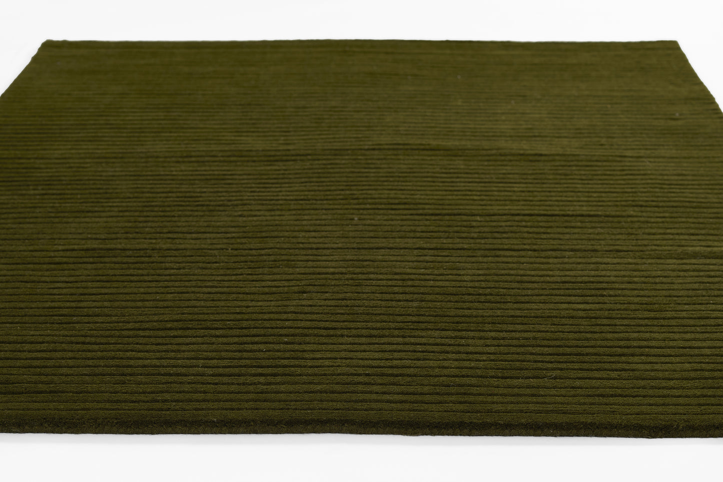 Olive green rectangular rug with horizontal ribbed texture, corduroy-style, ideal for living spaces.