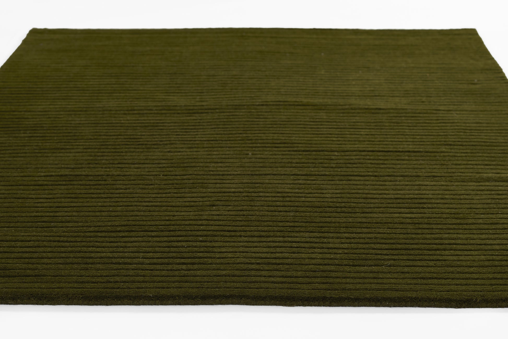 Olive green rectangular rug with horizontal ribbed texture, corduroy-style, ideal for living spaces.