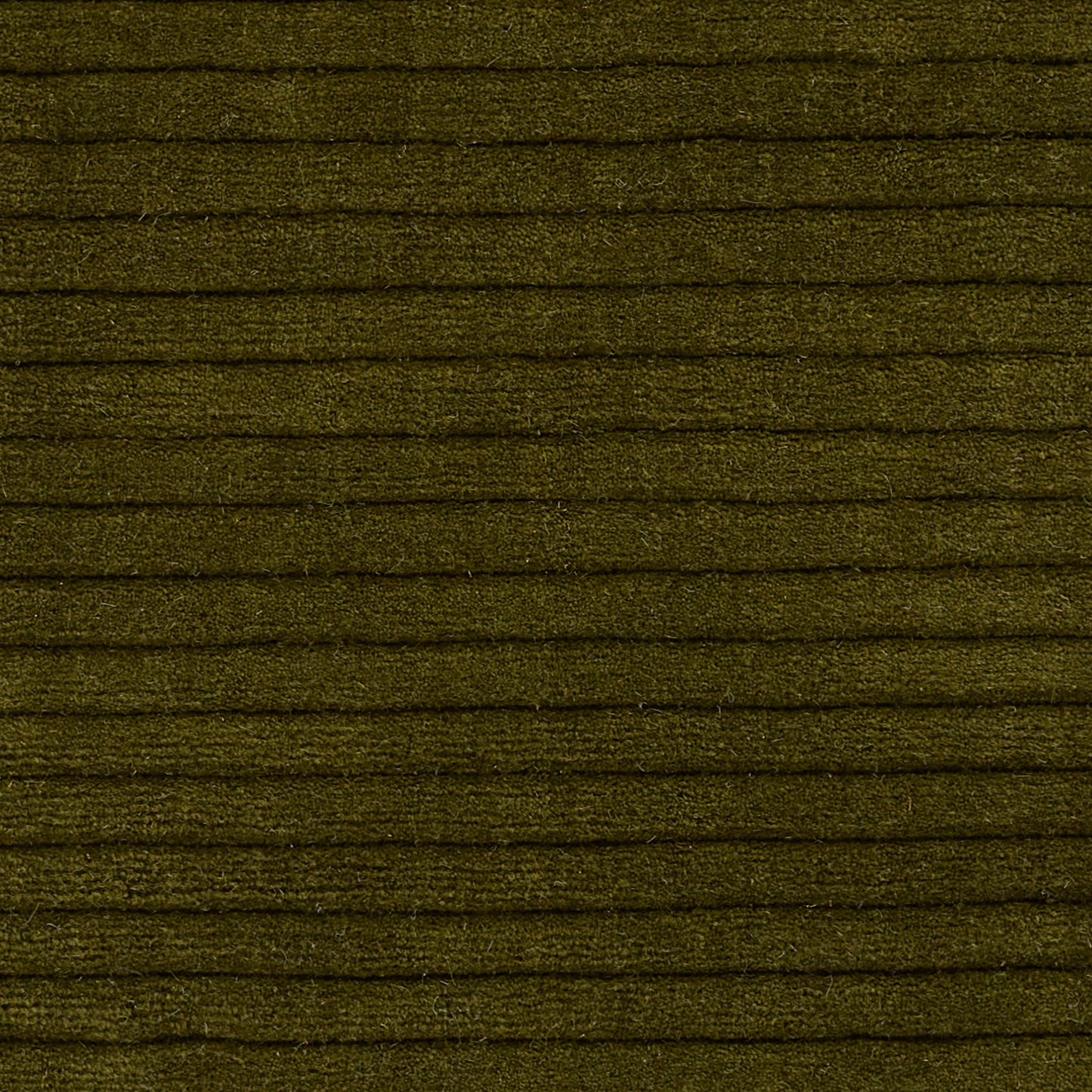 Olive green ribbed fabric with evenly spaced horizontal ridges, corduroy-like texture.