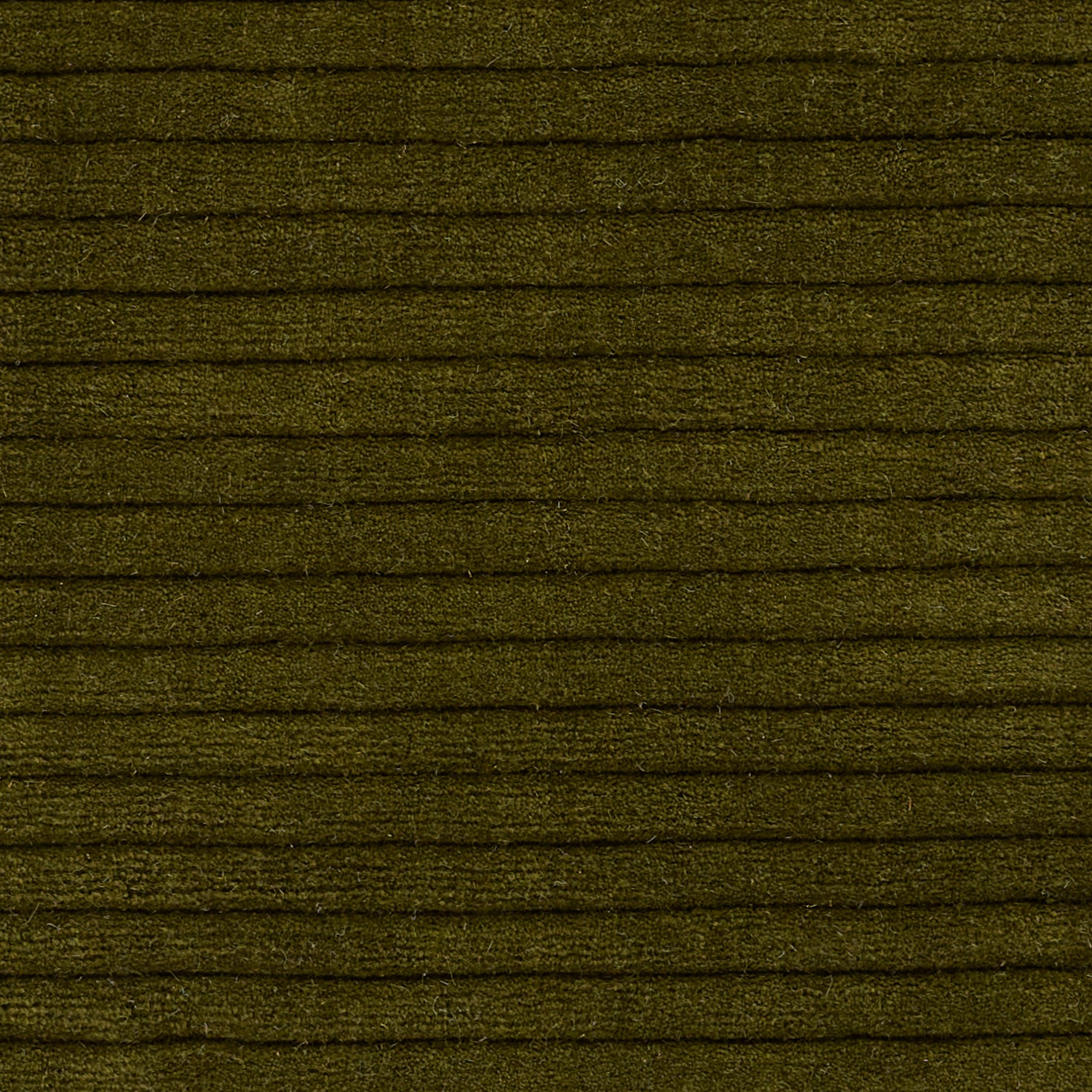 Olive green ribbed fabric with evenly spaced horizontal ridges, corduroy-like texture.