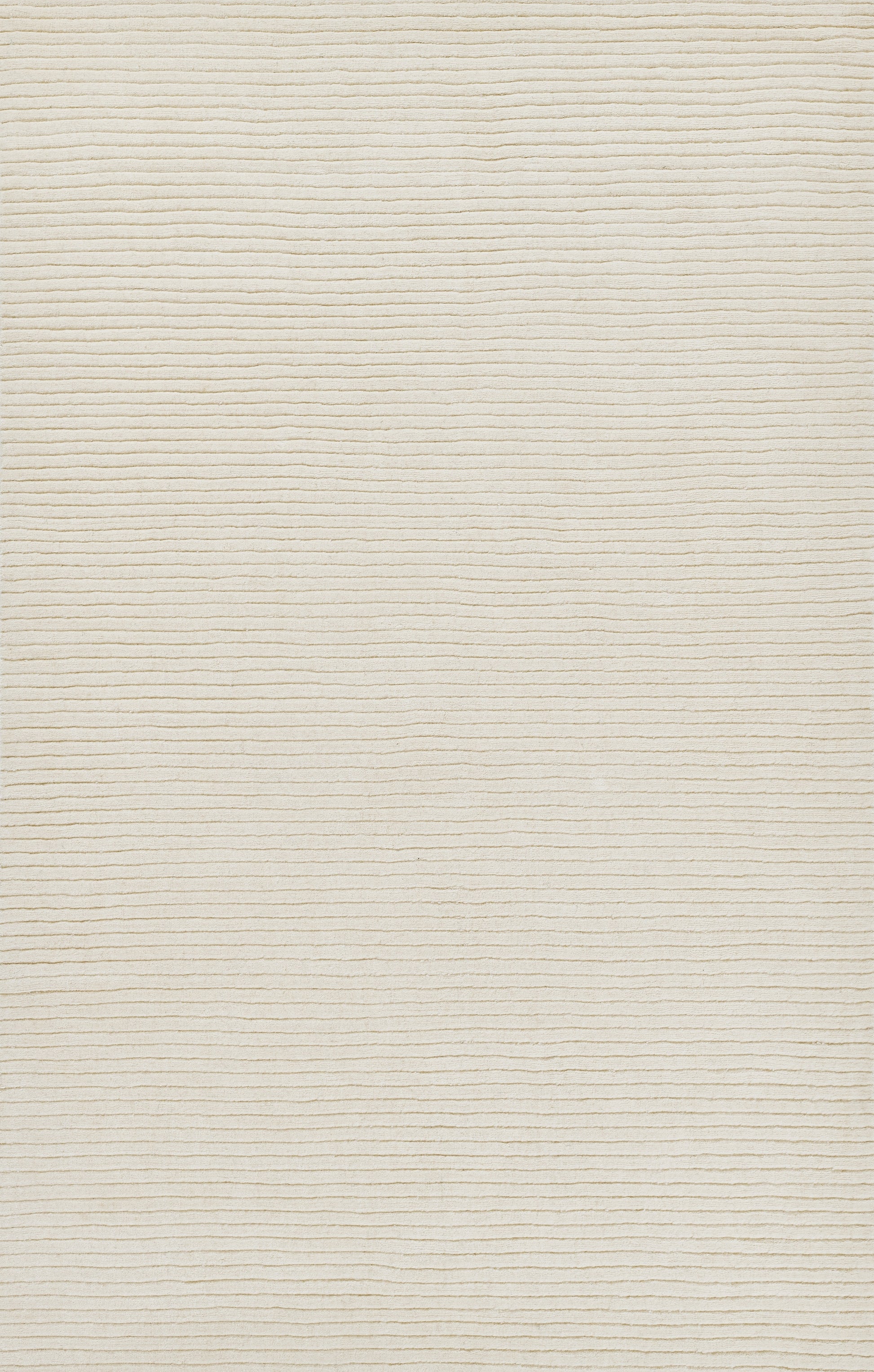 Cream ribbed rug with subtle horizontal lines; soft woven textile.