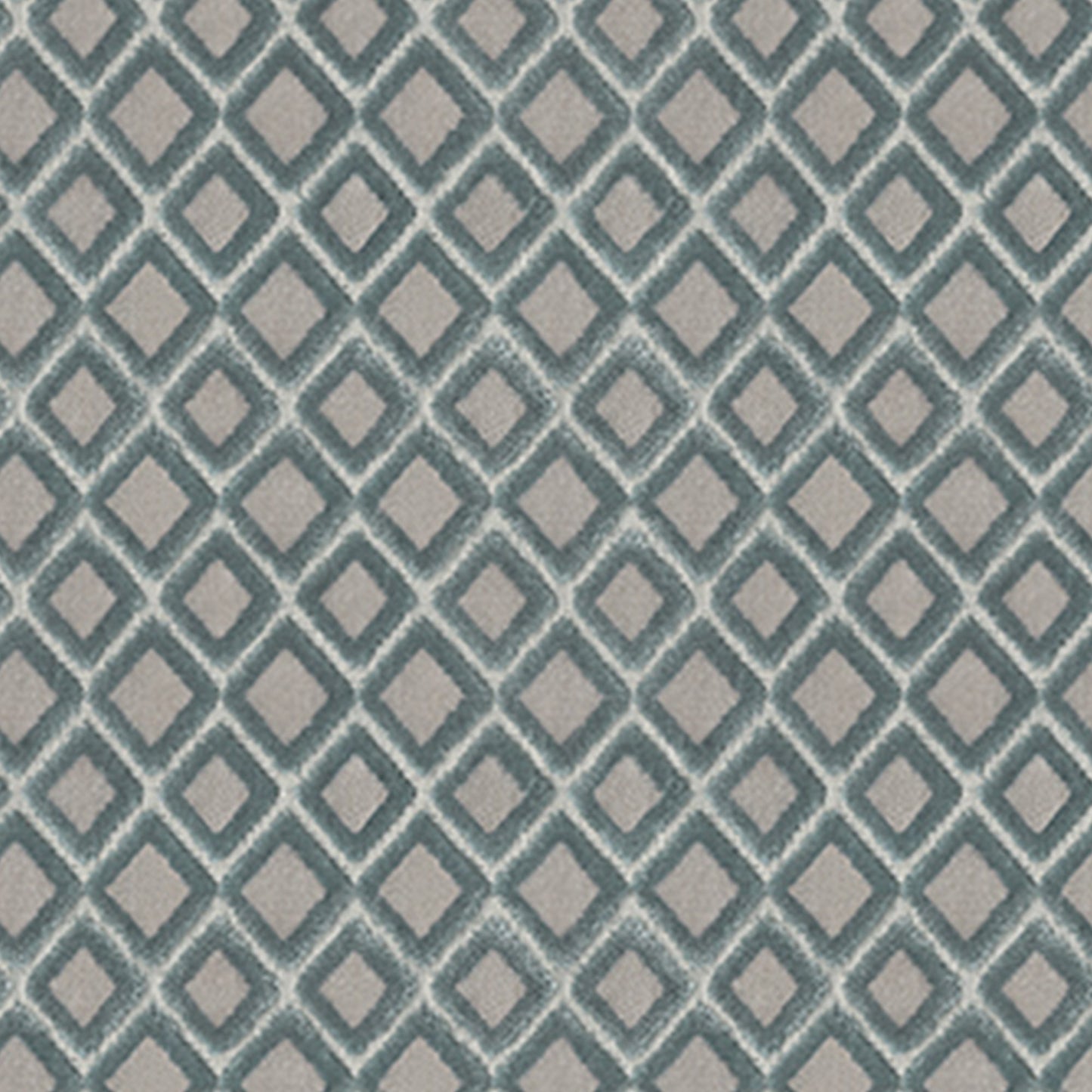 Diamond blue velvet fabric with a geometric diamond lattice pattern and a soft textured surface.