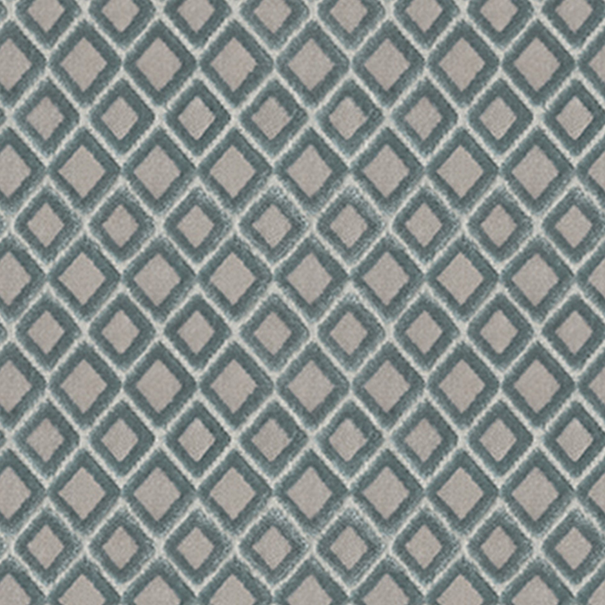 Diamond blue velvet fabric with a geometric diamond lattice pattern and a soft textured surface.
