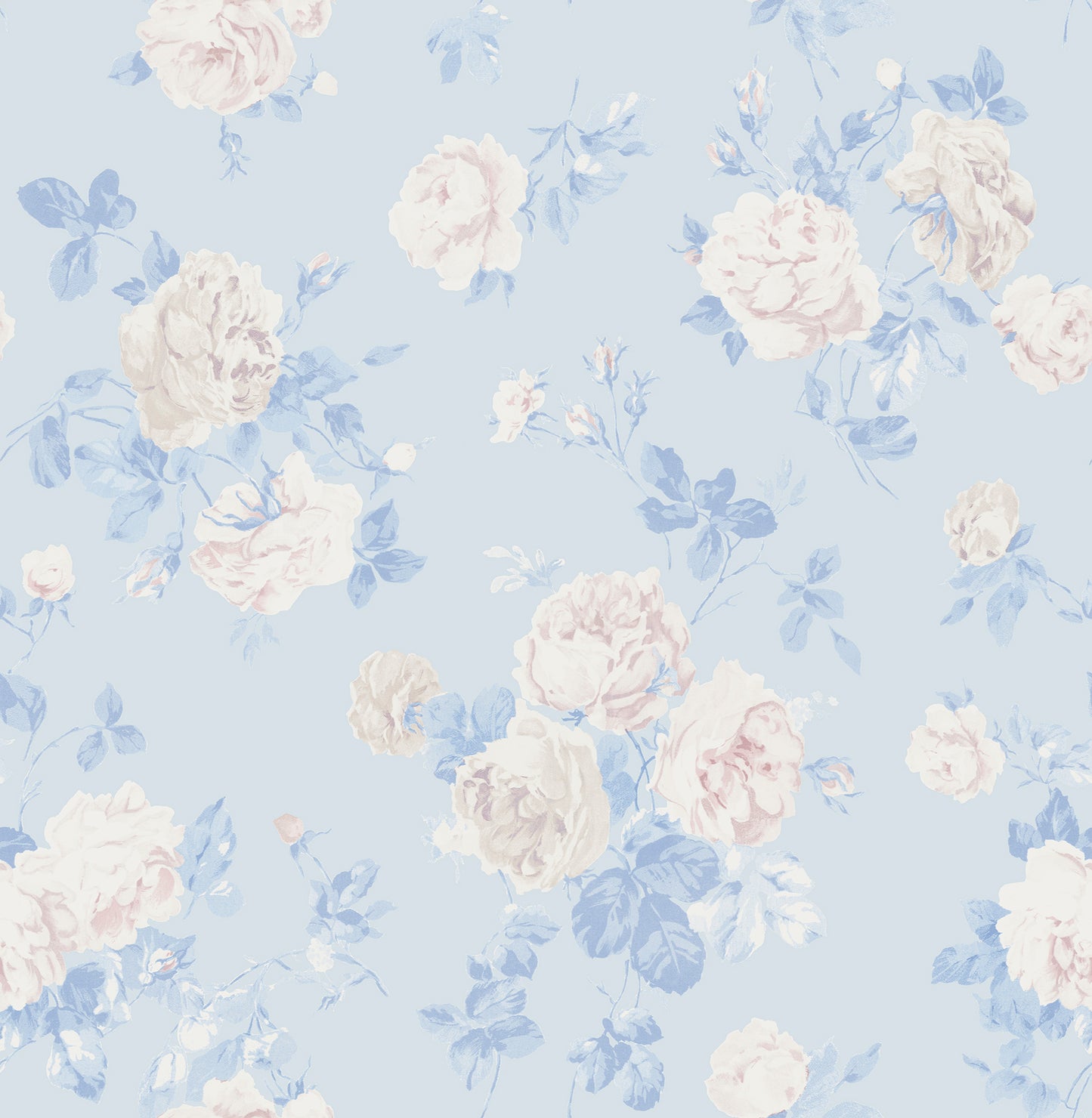 York Wallcoverings A-Street Prints Everblooming Rosettes Whisper Blue Cabbage Rose Bouquets Wallpaper Botanical Vintage Whisper Blue  Wallpaper - AST6492