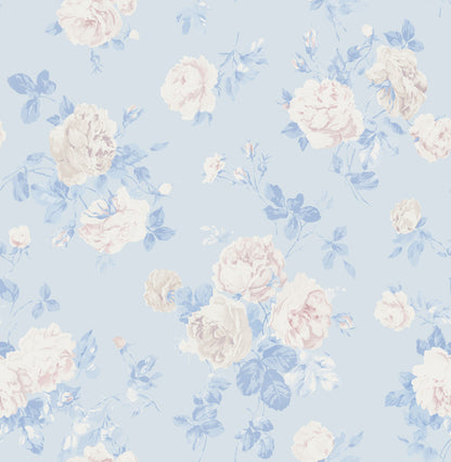 York Wallcoverings A-Street Prints Everblooming Rosettes Whisper Blue Cabbage Rose Bouquets Wallpaper Botanical Vintage Whisper Blue  Wallpaper - AST6492
