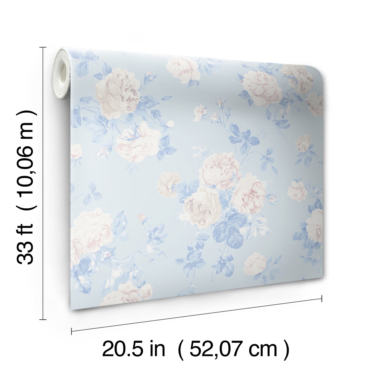 York Wallcoverings A-Street Prints Everblooming Rosettes Whisper Blue Cabbage Rose Bouquets Wallpaper Botanical Vintage Whisper Blue  Wallpaper - AST6492