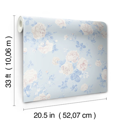 York Wallcoverings A-Street Prints Everblooming Rosettes Whisper Blue Cabbage Rose Bouquets Wallpaper Botanical Vintage Whisper Blue  Wallpaper - AST6492