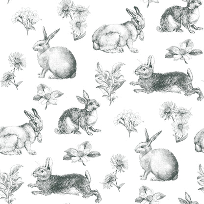 York Wallcoverings Black & White, III Bunny Toile Black & White Wallpaper Toile Toile Black & White   - AT4263