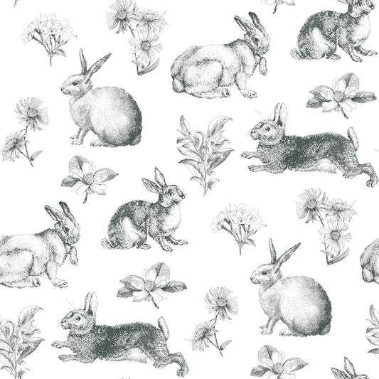 York Wallcoverings Tropics Resource Library Bunny Toile Black and White Wallpaper  Toile Whites and Off-Whites  Wallpaper - AT4263