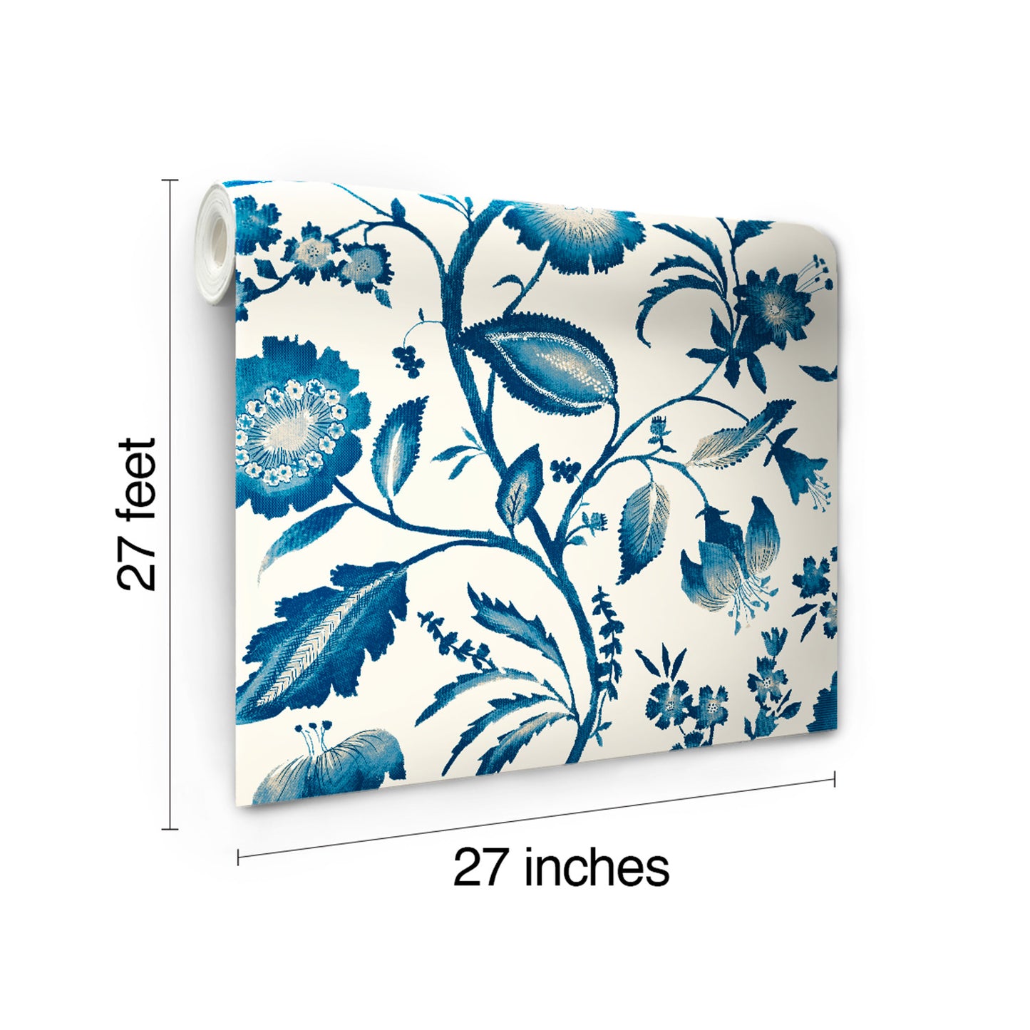 York Wallcoverings Black and White, III Watercolor Jacobean Blue and White Wallpaper   Whites and Off-Whites  Wallpaper - AT7021