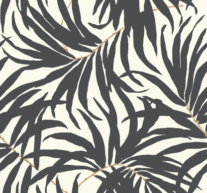 York Wallcoverings Black & White, III Bali Leaves Off White & Dark Grey Wallpaper Botanical Botanical Off White & Dark Grey   - AT7056
