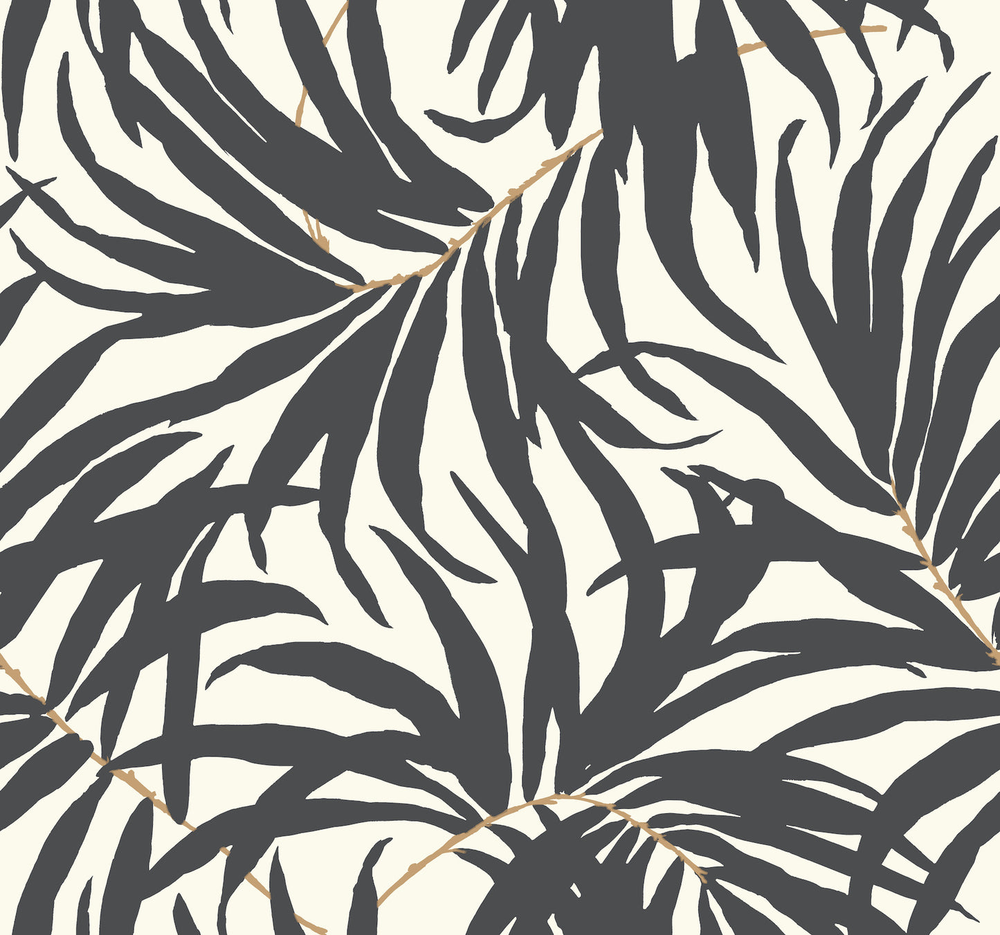 York Wallcoverings Earthy Tones Bali Leaves Off White and Dark Grey Wallpaper  Botanical Whites and Off-Whites  Wallpaper - AT7056