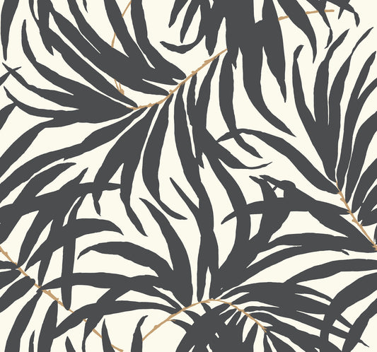 York Wallcoverings Earthy Tones Bali Leaves Off White and Dark Grey Wallpaper  Botanical Whites and Off-Whites  Wallpaper - AT7056