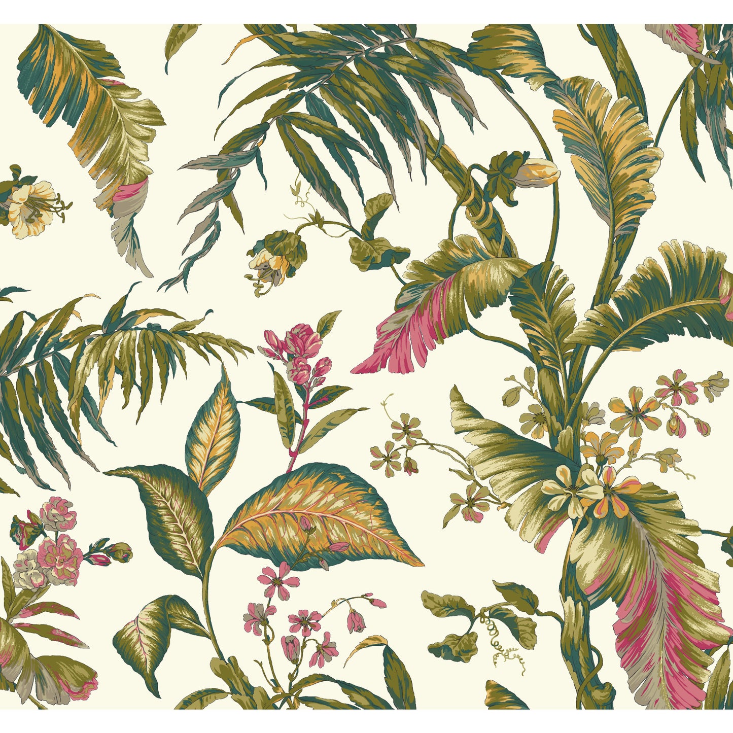 York Wallcoverings Best Sellers Fiji Garden White and Teal Wallpaper  Tropical Whites and Off-Whites  Wallpaper - AT7092
