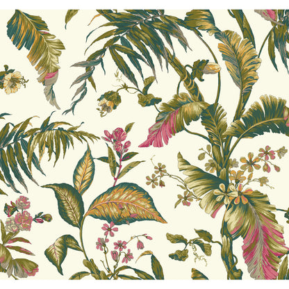 York Wallcoverings Best Sellers Fiji Garden White and Teal Wallpaper  Tropical Whites and Off-Whites  Wallpaper - AT7092