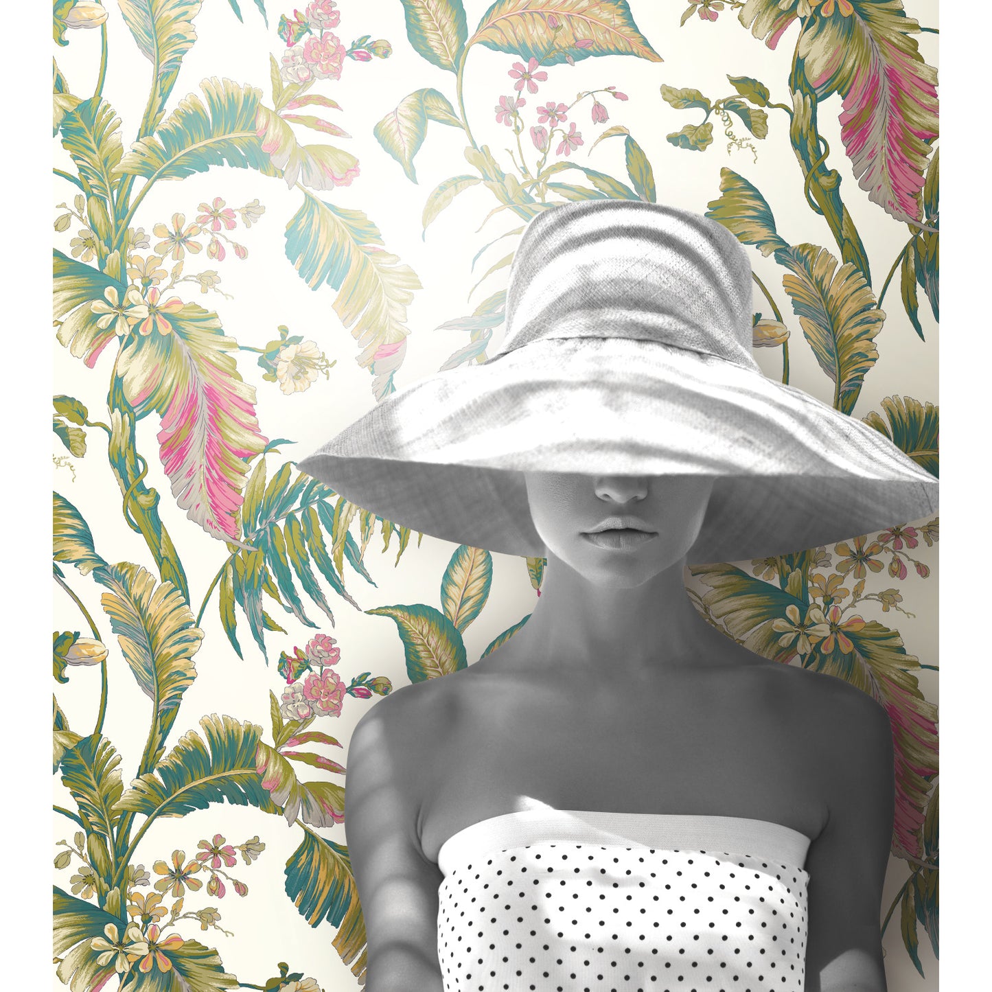 York Wallcoverings Best Sellers Fiji Garden White and Teal Wallpaper  Tropical Whites and Off-Whites  Wallpaper - AT7092