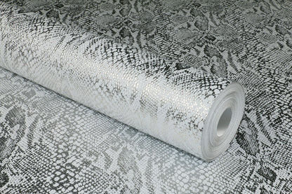 Vinyl wallcovering with Python Mylar design.