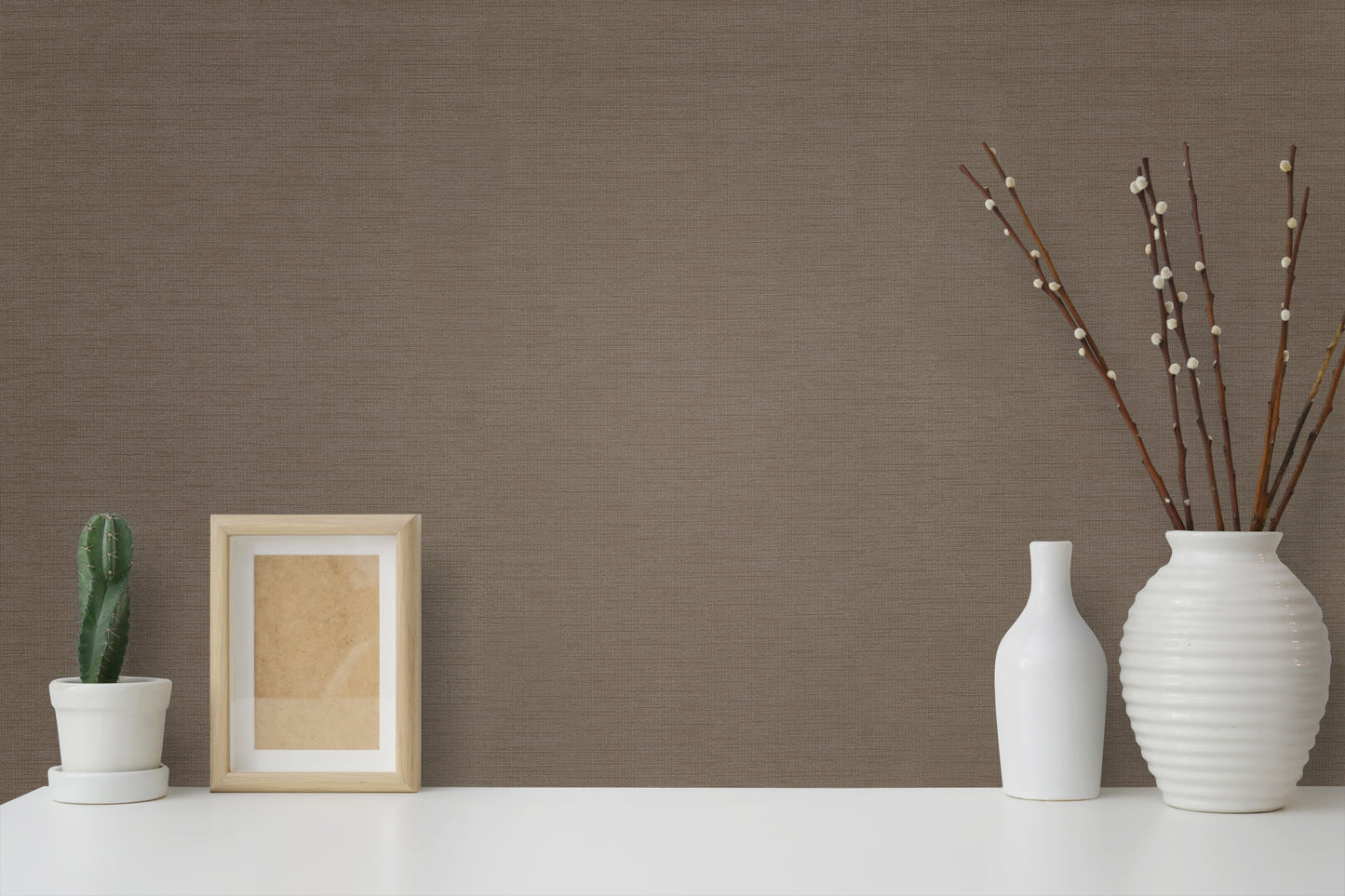 Tan brown gloss vinyl wallpaper with textured luxury finish by NICHOLASJOHN INC. for modern interiors, accent walls, living rooms, bedrooms, offices, and upscale home decor.