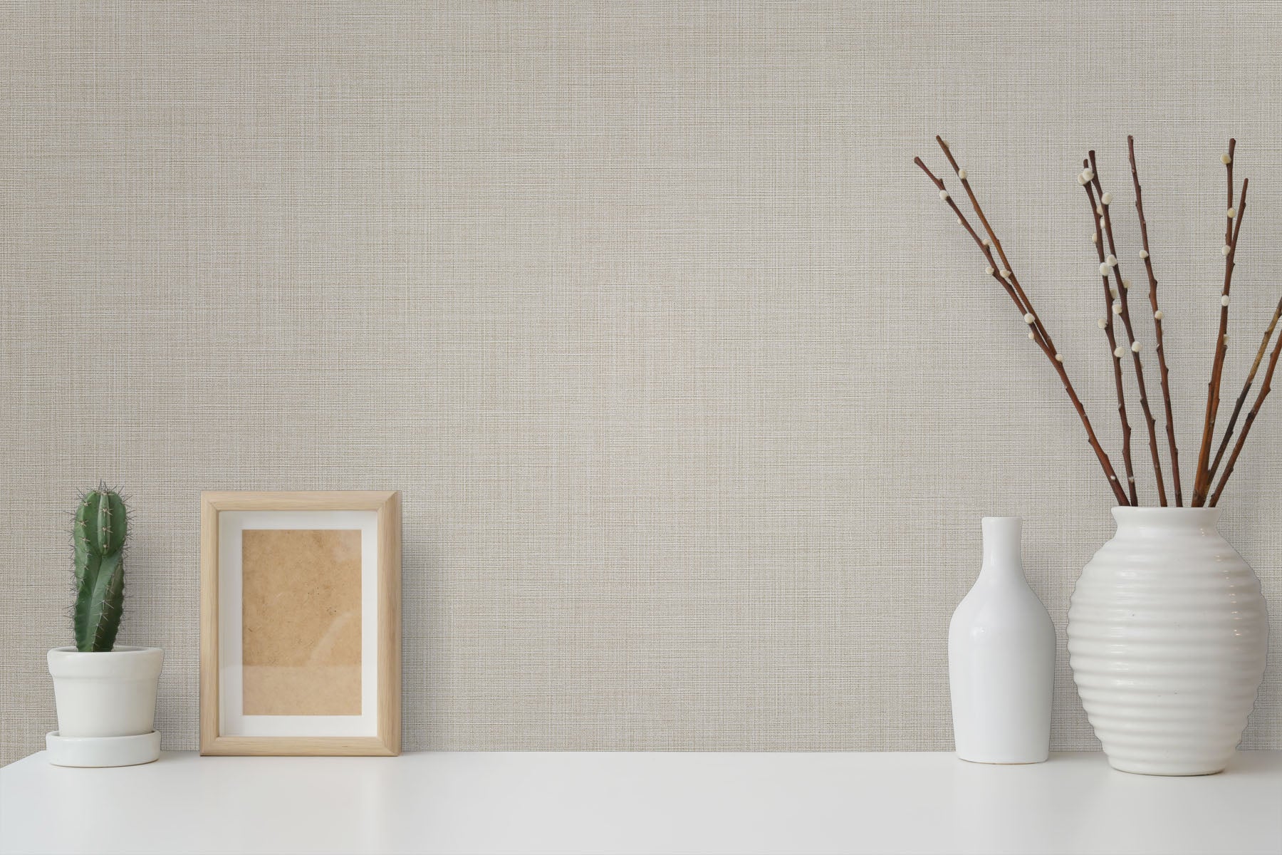 Gold textured vinyl wallpaper with flax pattern and pearl finish, luxury wallcovering for modern living room and bedroom accent walls, woven texture wallpaper in warm gold tones, high-end interior design wall decor, durable USA-made vinyl wallpaper for elegant home styling.